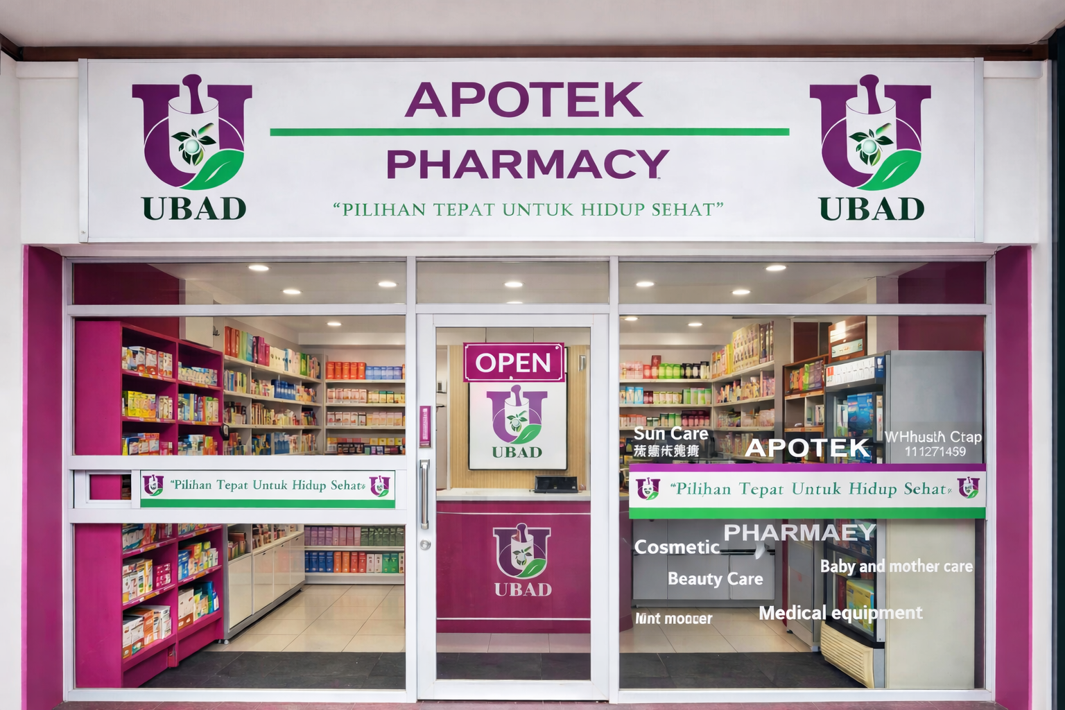 Tampilan depan Apotek UBAD di Nusa Dua
